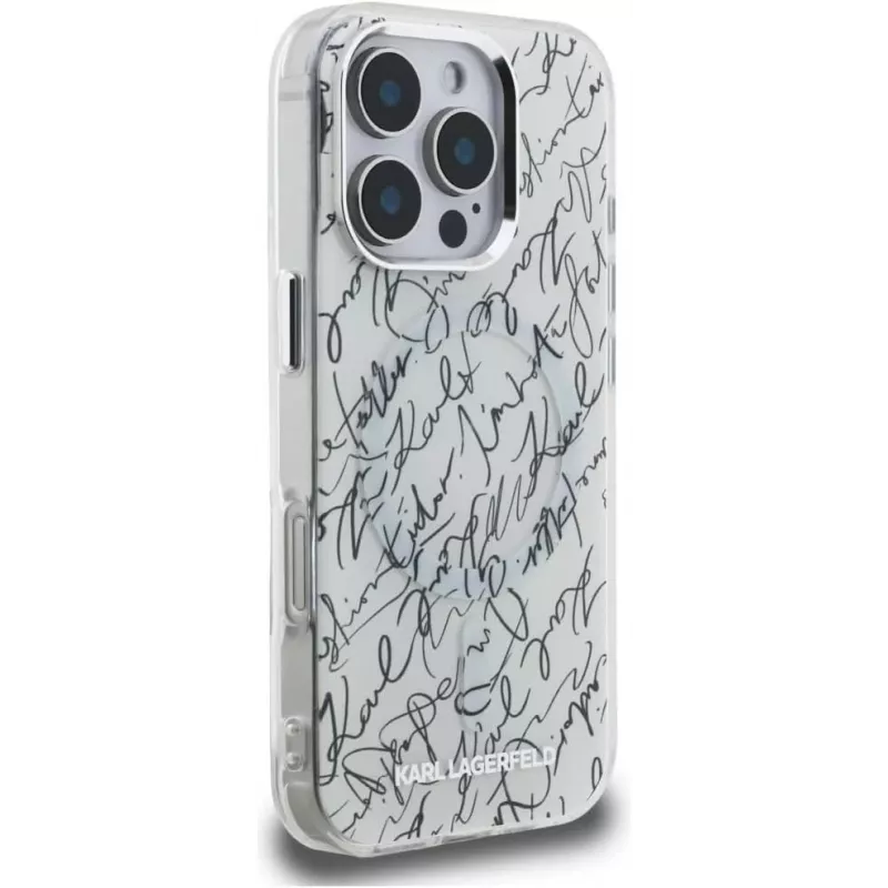 Karl Lagerfeld IML Karl ScriptPattern MagSafe puzdro pre Apple iPhone 16 Pro, biela