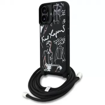 Karl Lagerfeld Crossbody GrainedPattern & Logo puzdro pre iPhone 16, čierna