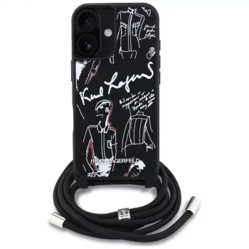 Karl Lagerfeld Crossbody GrainedPattern & Logo puzdro pre iPhone 16, čierna