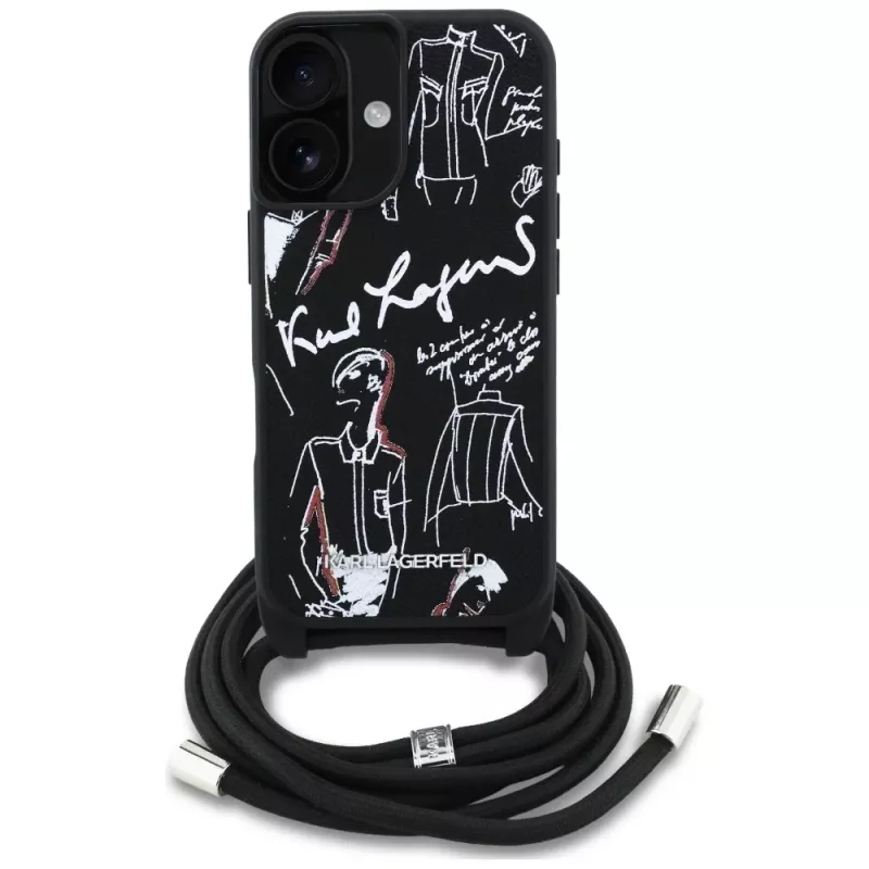 Karl Lagerfeld Crossbody GrainedPattern & Logo puzdro pre iPhone 16, čierna