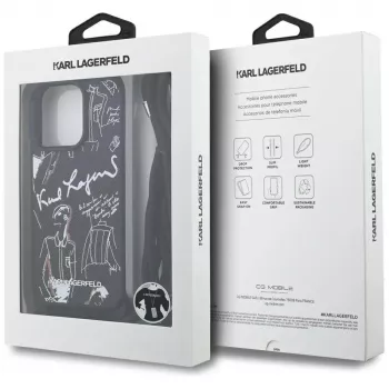 Karl Lagerfeld Crossbody GrainedPattern & Logo puzdro na telefón pre Apple iPhone 16 Pro Max, čierna