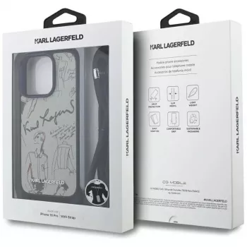 Karl Lagerfeld Crossbody GrainedPattern & Logo puzdro pre iPhone 16 Pro, sivá