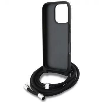 Karl Lagerfeld Crossbody puzdro s genarbovaným vzorom & logom pre iPhone 16 Pro Max, sivá
