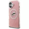 KARL LAGERFELD IML Glitter Karl & Choupette Heads Logo MagSafe puzdro pre Apple iPhone 16 - ružová