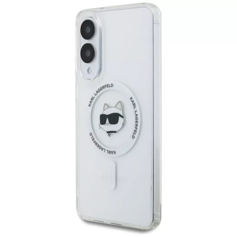 Karl Lagerfeld Button Choupette Head Printed Logo MagSafe puzdro pre Samsung Galaxy S25 Edge biela