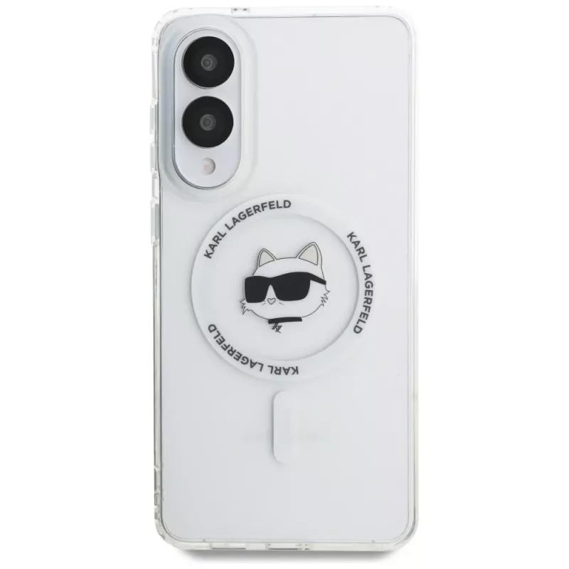 Karl Lagerfeld Button Choupette Head Printed Logo MagSafe puzdro pre Samsung Galaxy S25 Edge biela