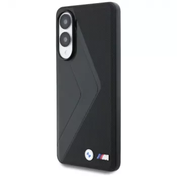 BMW Leder Oversized Stripes MagSafe puzdro pre Samsung Galaxy S25 Edge čierna