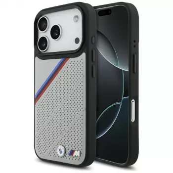 BMW M Tricolor Metal Logo MagSafe puzdro pre iPhone 17 Pro sivá