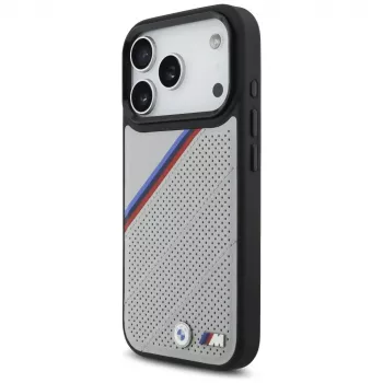 BMW M Tricolor Metal Logo MagSafe puzdro pre iPhone 17 Pro sivá