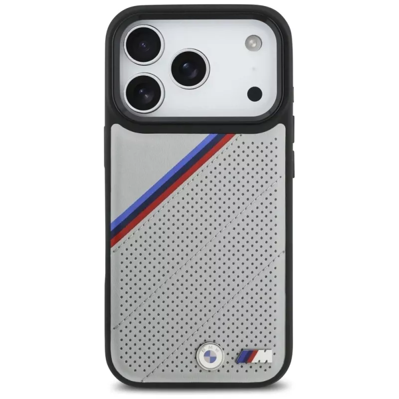 BMW M Tricolor Metal Logo MagSafe puzdro pre iPhone 17 Pro sivá