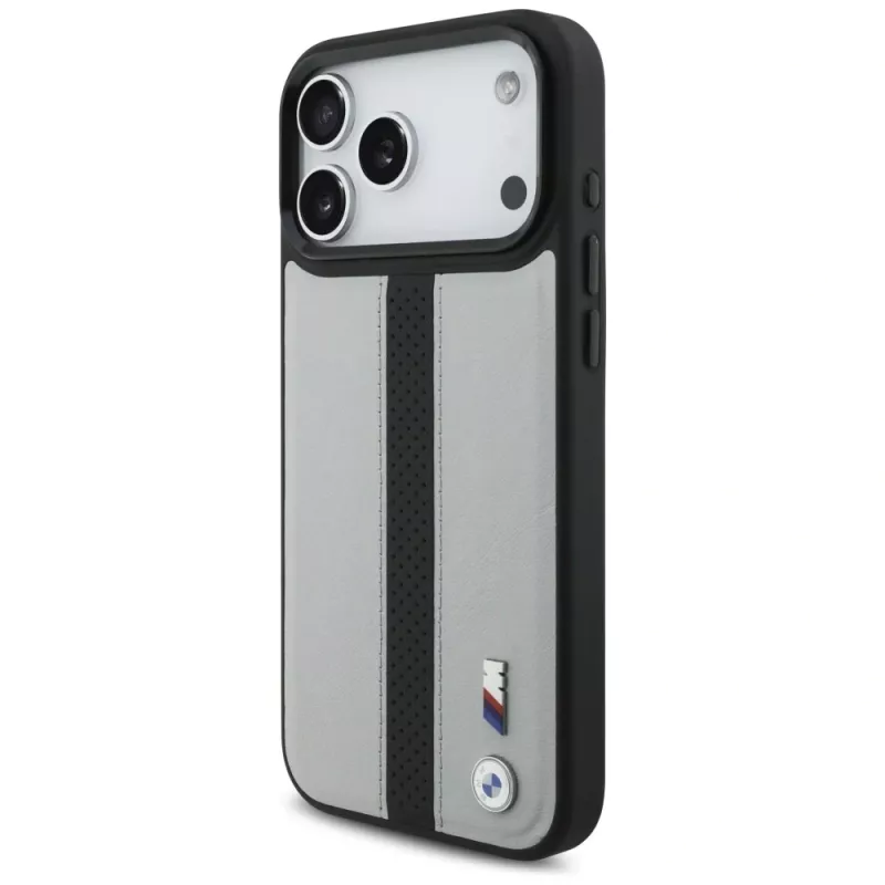 BMW M Perforated Stripe Logo MagSafe puzdro pre iPhone 17 Pro Max sivá