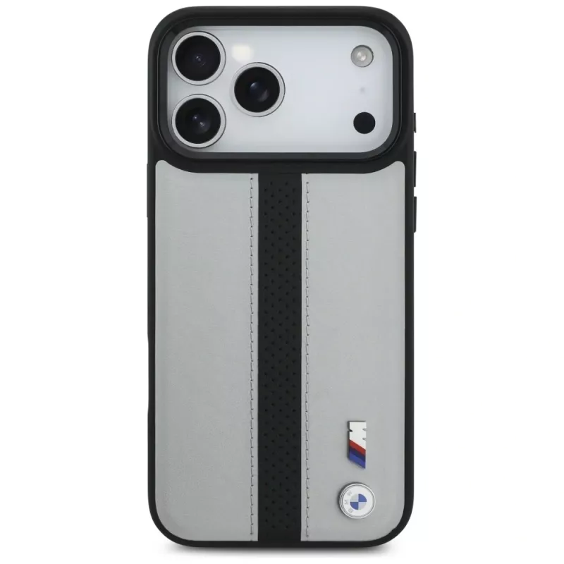 BMW M Perforated Stripe Logo MagSafe puzdro pre iPhone 17 Pro Max sivá
