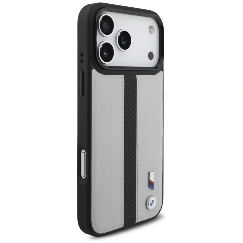 BMW M Perforated Stripe Logo MagSafe puzdro pre iPhone 17 Pro Max sivá