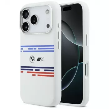 BMW M Silicon Horizontal Line MagSafe puzdro pre iPhone 17 Pro, biele