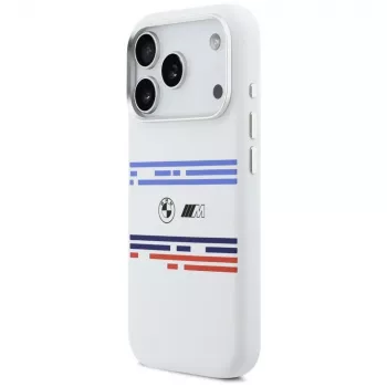 BMW M Silicon Horizontal Line MagSafe puzdro pre iPhone 17 Pro, biele