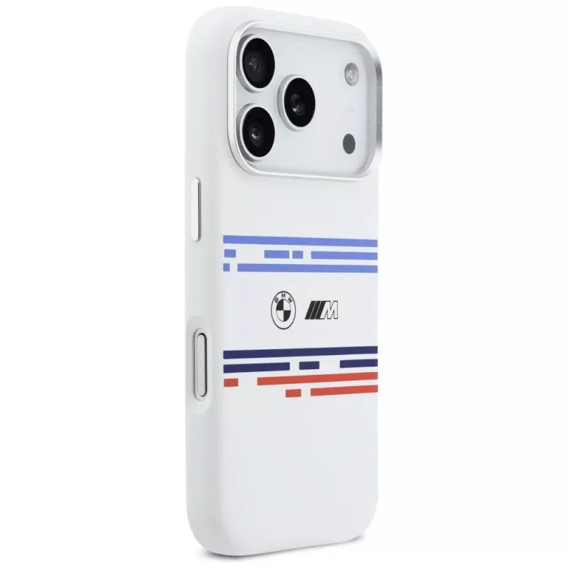BMW M Silicon Horizontal Line MagSafe puzdro pre iPhone 17 Pro, biele