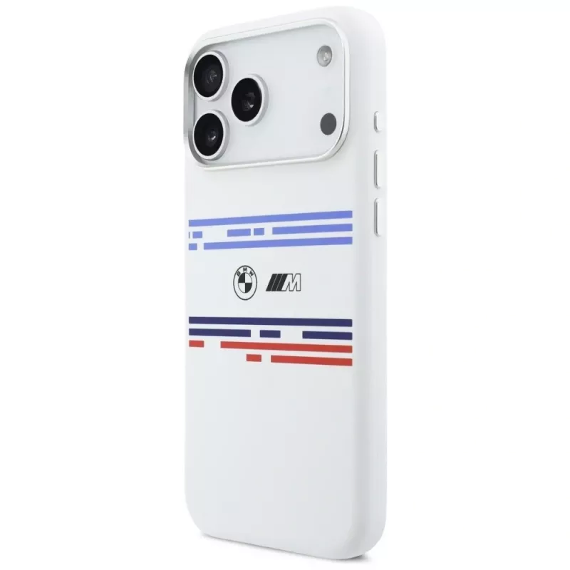 BMW M Silicon Horizontal Line MagSafe puzdro pre iPhone 17 Pro Max, biele