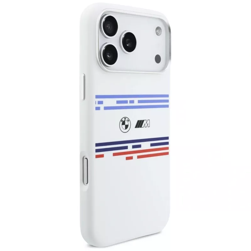 BMW M Silicon Horizontal Line MagSafe puzdro pre iPhone 17 Pro Max, biele
