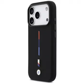 BMW M Silicon Tricolor Line MagSafe puzdro pre iPhone 17 Pro, čierne