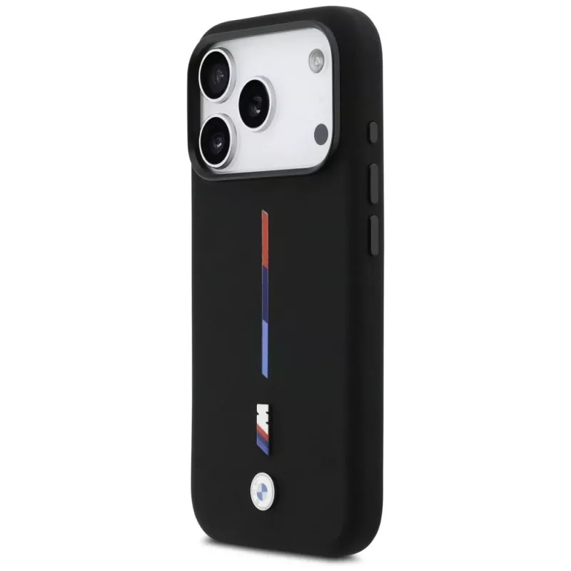 BMW M Silicon Tricolor Line MagSafe puzdro pre iPhone 17 Pro, čierne