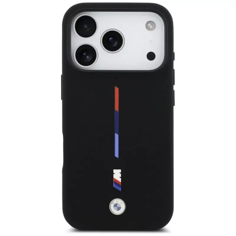 BMW M Silicon Tricolor Line MagSafe puzdro pre iPhone 17 Pro, čierne