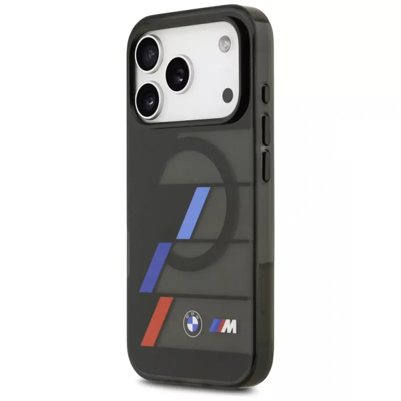BMW M IML Metal Buttons Tricolor Lines puzdro MagSafe pre iPhone 17 Pro čierne