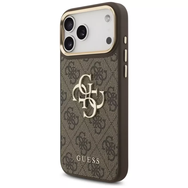 Guess 4G Big Classic Logo BigStrap Metal Buttons puzdro pre iPhone 17 Pro Max, hnedé