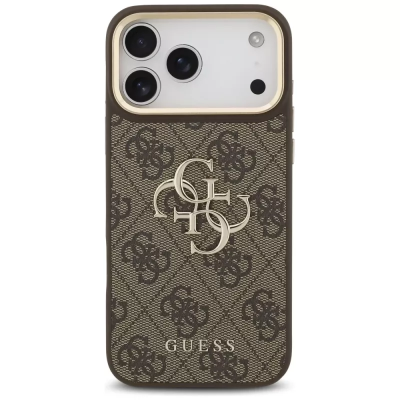Guess 4G Big Classic Logo BigStrap Metal Buttons puzdro pre iPhone 17 Pro Max, hnedé