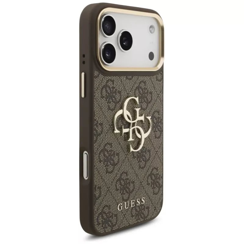 Guess 4G Big Classic Logo BigStrap Metal Buttons puzdro pre iPhone 17 Pro Max, hnedé