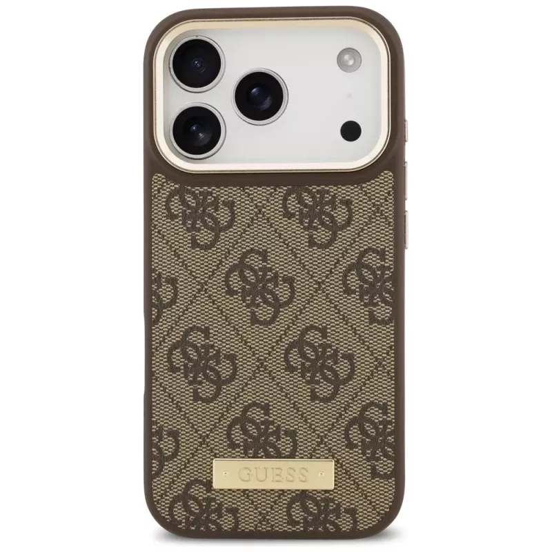 Guess 4G Logo Plate MagSafe puzdro pre Apple iPhone 17 Pro, hnedé