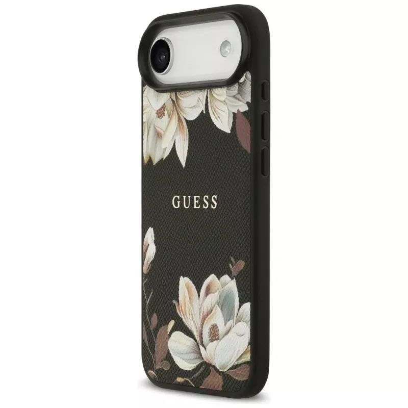 Guess Grained Flowers Classic Logo MagSafe puzdro pre Apple iPhone Air - čierne