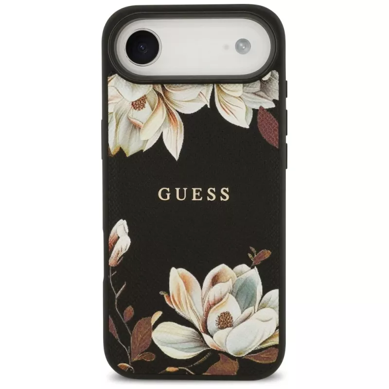 Guess Grained Flowers Classic Logo MagSafe puzdro pre Apple iPhone Air - čierne