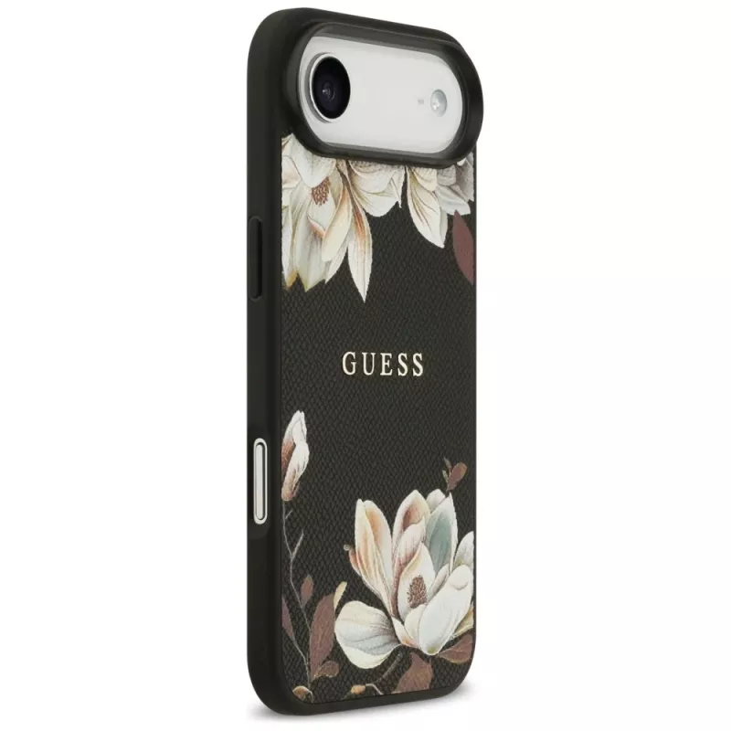 Guess Grained Flowers Classic Logo MagSafe puzdro pre Apple iPhone Air - čierne