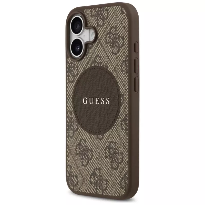 Guess 4G Circle Classic Logo MagSafe zadné puzdro pre Apple iPhone 17 - hnedé