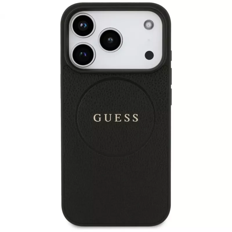 Guess Grained Ring MagSafe puzdro pre iPhone 17 Pro (čierne)