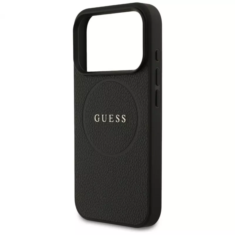 Guess Grained Ring MagSafe puzdro pre iPhone 17 Pro Max (čierne)