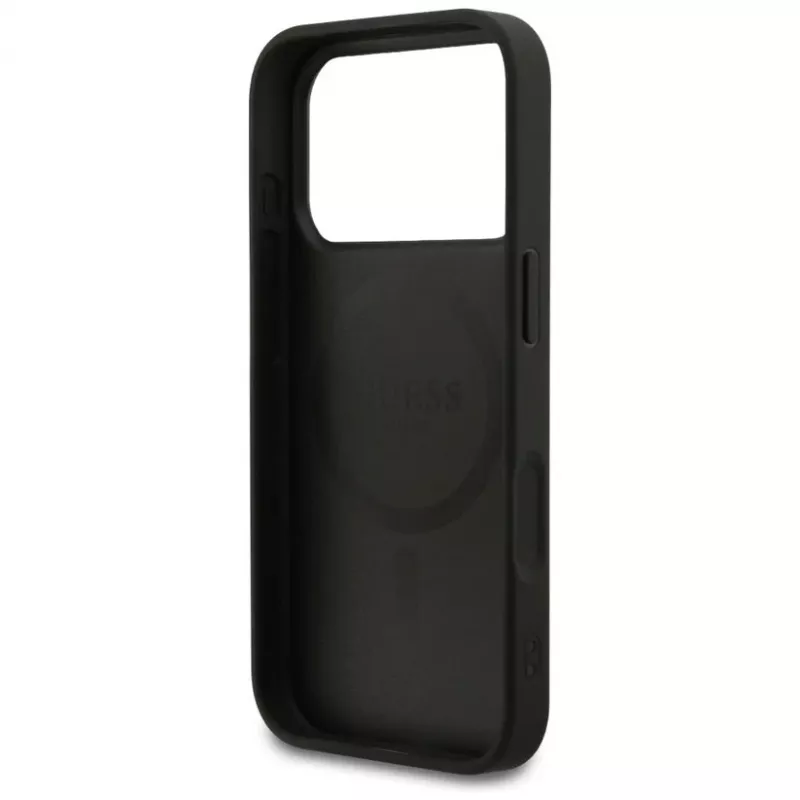 Guess Grained Ring MagSafe puzdro pre iPhone 17 Pro Max (čierne)