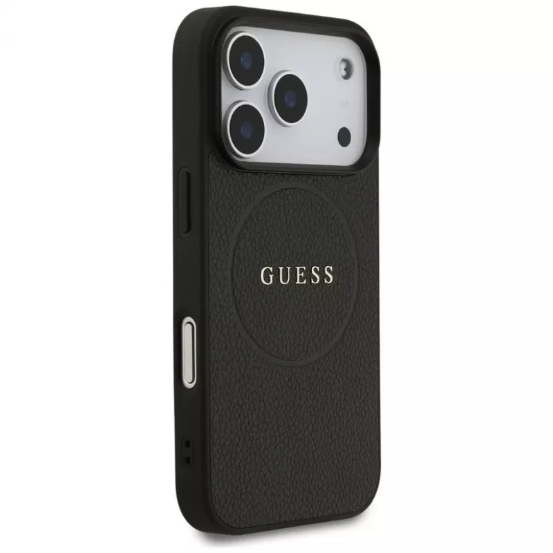 Guess Grained Ring MagSafe puzdro pre iPhone 17 Pro Max (čierne)
