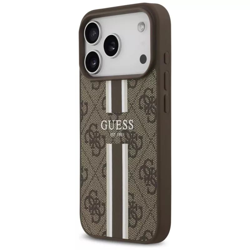 Guess puzdro 4G Printed Stripes MagSafe pre Apple iPhone 17 Pro hnedá
