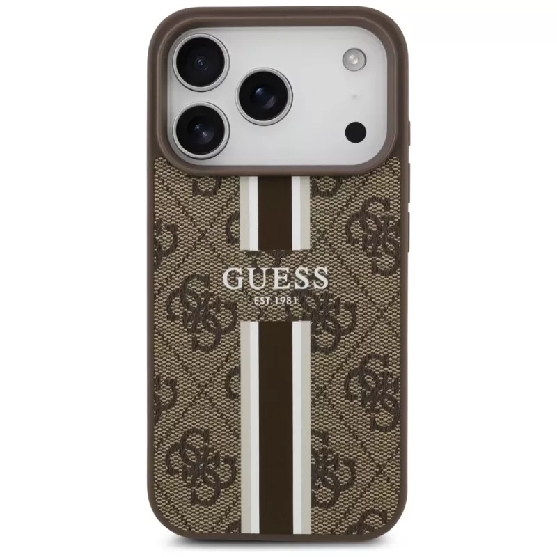Guess puzdro 4G Printed Stripes MagSafe pre Apple iPhone 17 Pro hnedá