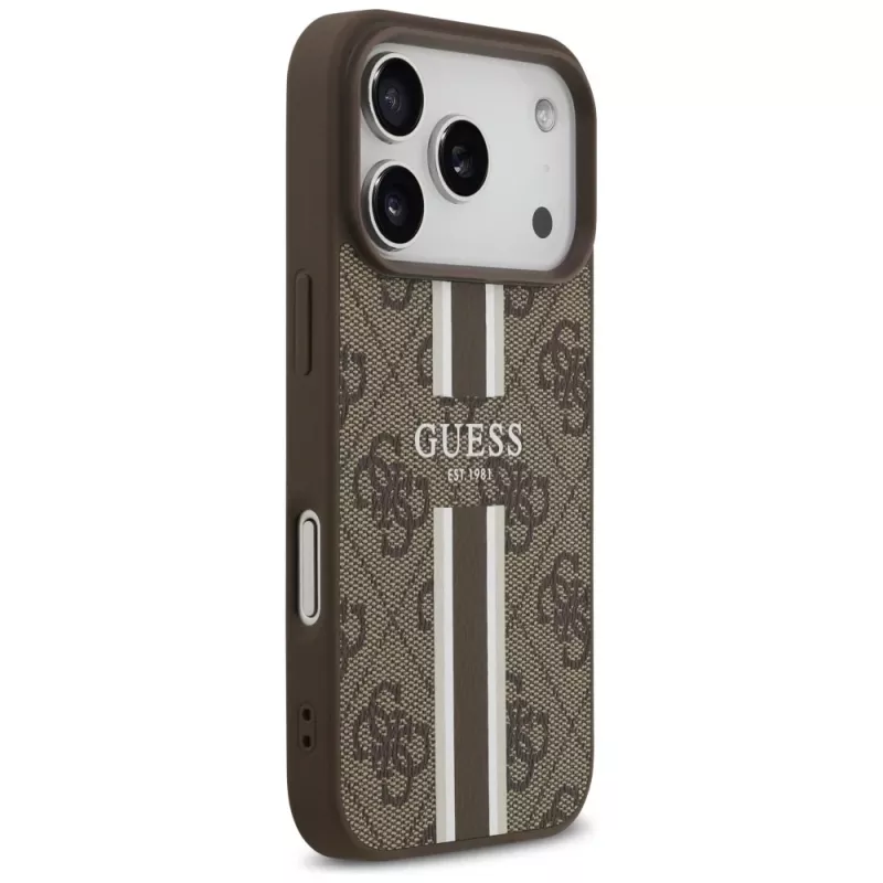 Guess puzdro 4G Printed Stripes MagSafe pre Apple iPhone 17 Pro hnedá