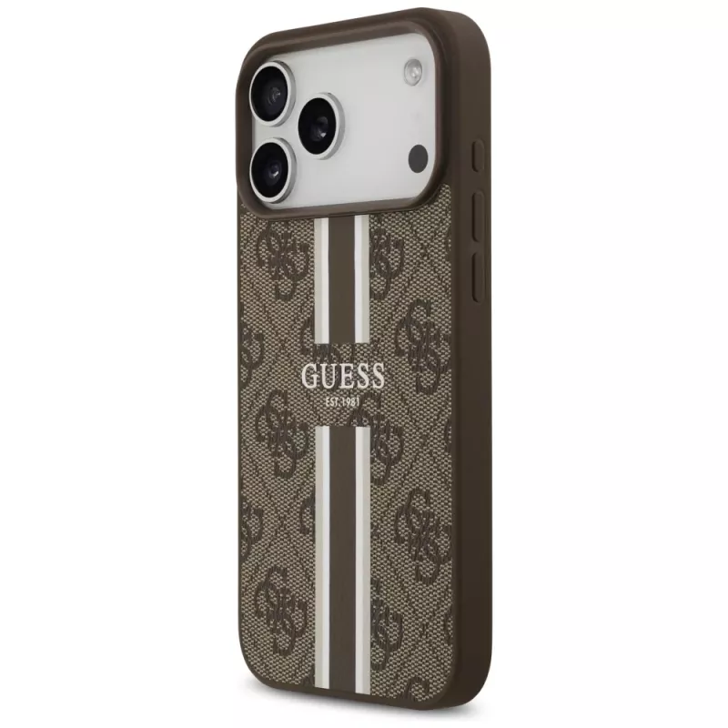 Guess puzdro 4G Printed Stripes MagSafe pre iPhone 17 Pro Max hnedá