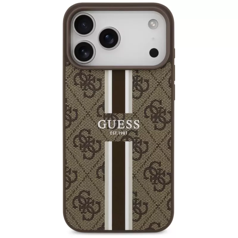Guess puzdro 4G Printed Stripes MagSafe pre iPhone 17 Pro Max hnedá