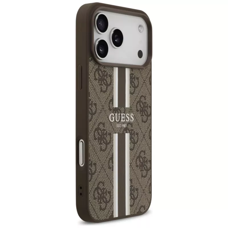 Guess puzdro 4G Printed Stripes MagSafe pre iPhone 17 Pro Max hnedá