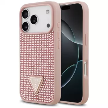 Guess puzdro Rhinestone Triangle Logo pre iPhone 17 Pro ružová