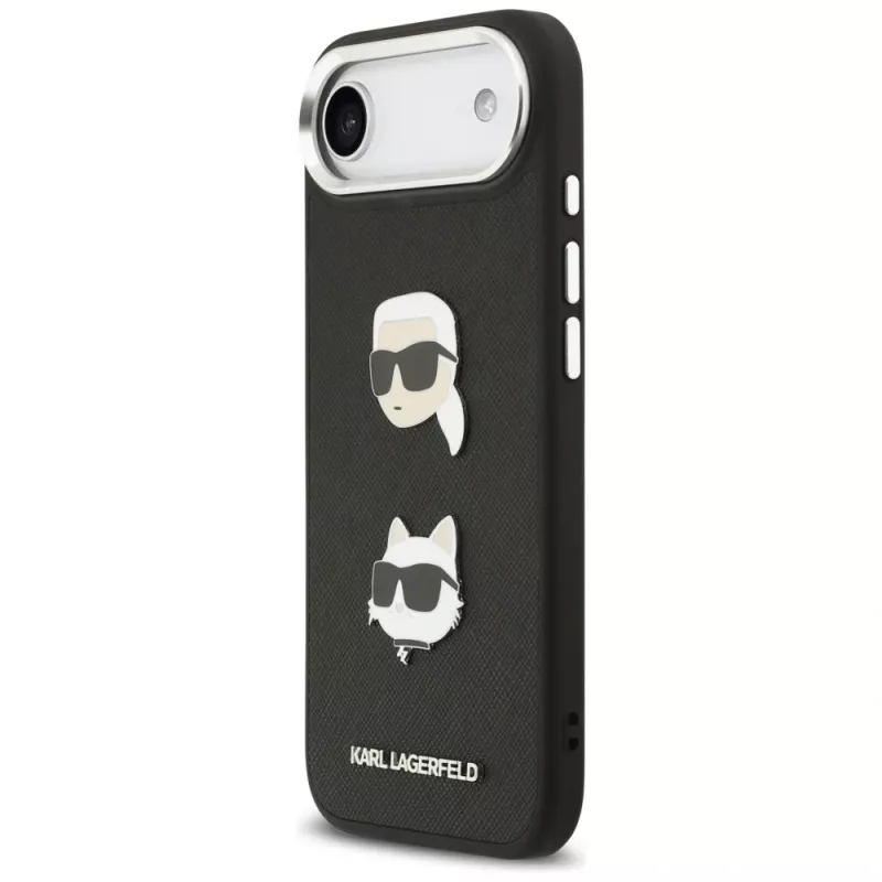 KARL LAGERFELD FW Grained Karl & Choupette Heads Pins & Logo puzdro pre iPhone Air čierna