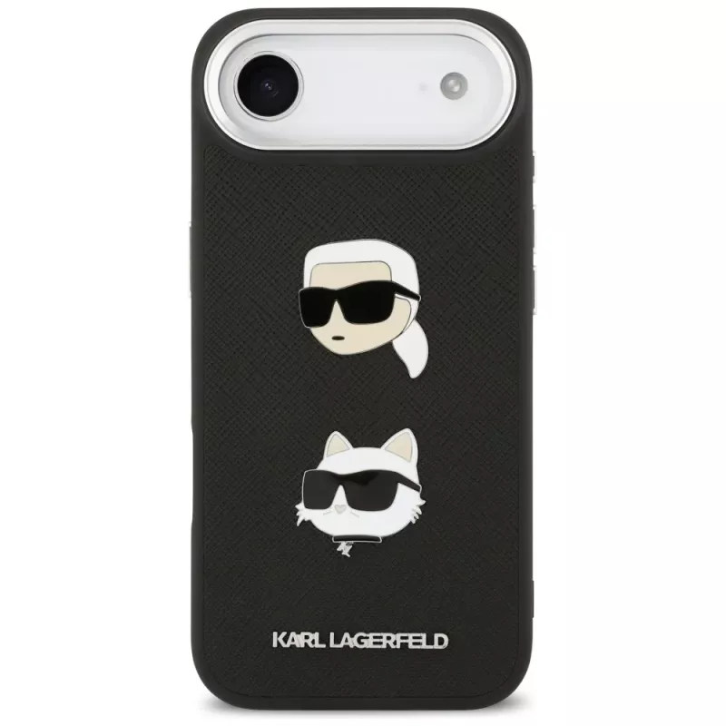 KARL LAGERFELD FW Grained Karl & Choupette Heads Pins & Logo puzdro pre iPhone Air čierna