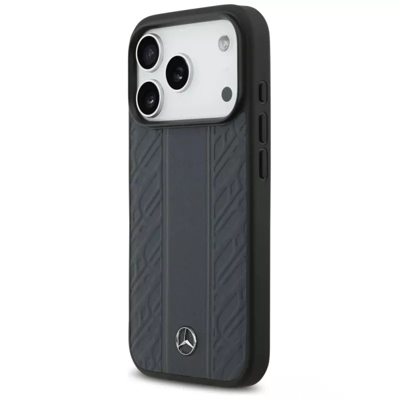 Mercedes kožené puzdro Leather Laurel Leaves Stripes MagSafe pre iPhone 17 Pro modré