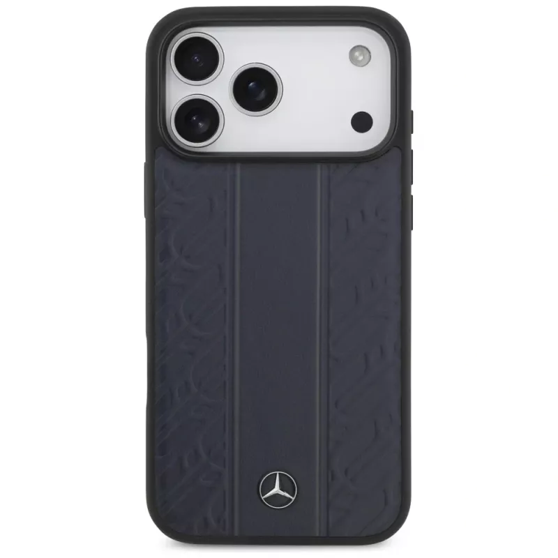 Mercedes kožené puzdro Lorbeerblätter Streifen MagSafe pre iPhone 17 Pro Max modré