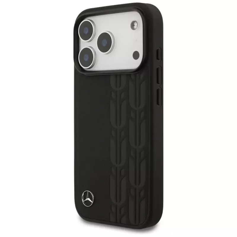 Mercedes kožené puzdro Leather Laurel Leaves MagSafe pre iPhone 17 Pro čierne